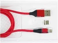 PREMIUMCORD Magnetický nabíjací a dátový kábel micro USB a USB-C 1 m, červený