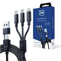 3mk nabíjecí kabel Hyper Cable 3in1 USB-A/C na USB-C/Micro USB/Lightning 1.5m, černá