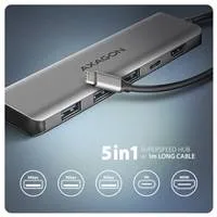 AXAGON HMC-5H, USB 5Gbps hub, 3x USB-A, HDMI 4k/30Hz, PD 100W, kábel USB-C 100cm