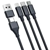 3mk nabíjecí kabel Hyper Cable 3in1 USB-A/C na USB-C/Micro USB/Lightning 1.5m, černá