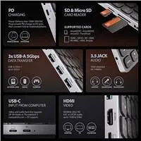 AXAGON HMC-KB-CS, USB 5Gbps hub s CZ/SK klávesnicou, HDMI 4K/60Hz, 3x USB-A, SD/mSD, audio, PD 100W, kábel USB-C 60cm