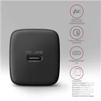 AXAGON ACU-PD20, nabíjačka do siete 20W, 1x port USB-C, PD3.0/PPS/QC4+/AFC/Apple, čierna