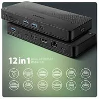 AXAGON HMC-U4, USB4 40Gbps dock, 3x USB-A, 2x USB-C, HDMI a DP 8K/30Hz, RJ-45, SD/mSD, audio, PD 100W, kábel USB-C 80cm
