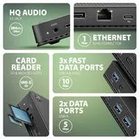 AXAGON HMC-U4, USB4 40Gbps dock, 3x USB-A, 2x USB-C, HDMI a DP 8K/30Hz, RJ-45, SD/mSD, audio, PD 100W, kábel USB-C 80cm
