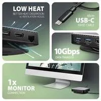AXAGON HMC-UFO, USB 10Gbps hub, 2x USB-A, USB-C, HDMI 4k/60, RJ-45, M.2 slot, SD/mSD, audio, PD 100W, kábel USB-C 65cm