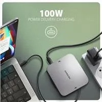 AXAGON HMC-UFO, USB 10Gbps hub, 2x USB-A, USB-C, HDMI 4k/60, RJ-45, M.2 slot, SD/mSD, audio, PD 100W, kábel USB-C 65cm