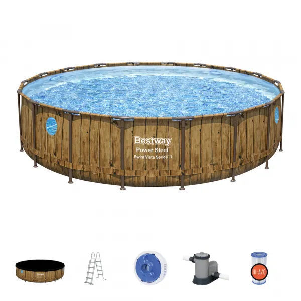 Bazén Bestway® Power Steel™, Vista Series, 56977, kartušová filtrácia, rebrík, plachta, ChemConnect ™ dávkovač, lepiaca záplata, 549x122 cm