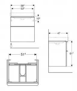 GEBERIT - Smyle Square Umývadlová skrinka, 58x47x62 cm, 2 zásuvky, lesklá biela/matná biela 500.352.00.1