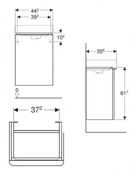 GEBERIT - Smyle Square Umývadlová skrinka, 44x36x62 cm, 1 dvierka, pánty vpravo, lesklá biela/matná biela 500.350.00.1