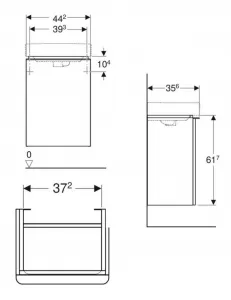 GEBERIT - Smyle Square Umývadlová skrinka, 44x36x62 cm, 1 dvierka, pánty vpravo, lesklá biela/matná biela 500.350.00.1