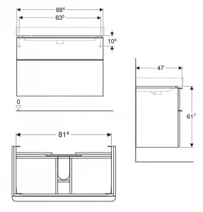 GEBERIT - Smyle Square Umývadlová skrinka, 88x47x62 cm, 2 zásuvky, lesklá biela/matná biela 500.354.00.1