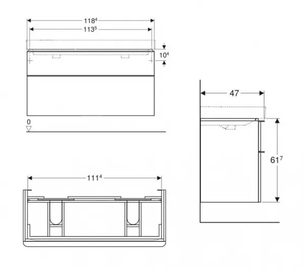 GEBERIT - Smyle Square Umývadlová skrinka, 118x47x62 cm, 2 zásuvky, lesklá biela/matná biela 500.356.00.1