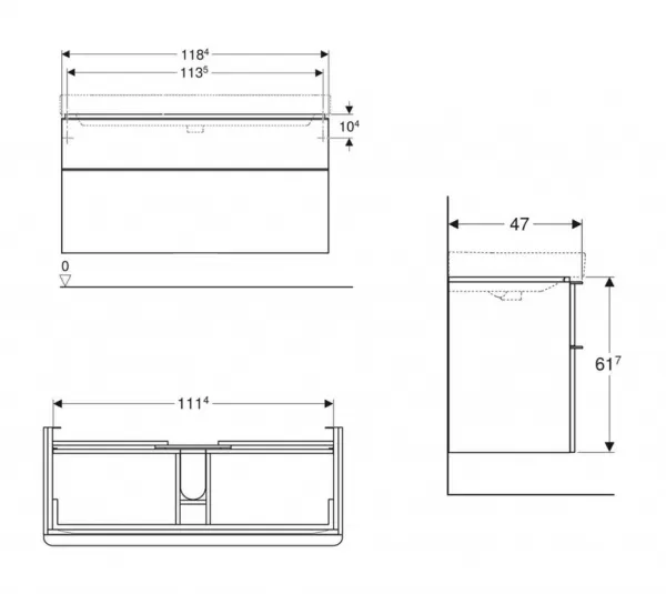 GEBERIT - Smyle Square Umývadlová skrinka, 118x47x62 cm, 2 zásuvky, lesklá biela/matná biela 500.355.00.1