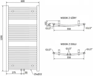 MEXEN - Ares vykurovací rebrík/radiátor 1200 x 600 mm, 490 W, zlatá W102-1200-600-00-50