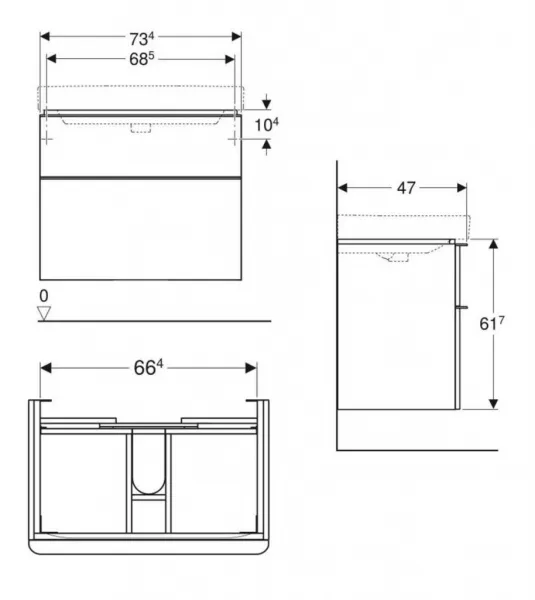 GEBERIT - Smyle Square Umývadlová skrinka, 73x47x62 cm, 2 zásuvky, orech/lávová 500.353.JR.1