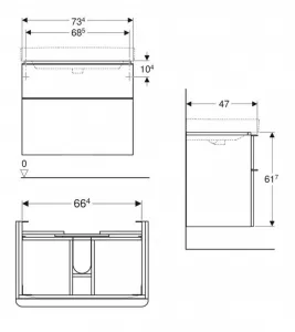 GEBERIT - Smyle Square Umývadlová skrinka, 73x47x62 cm, 2 zásuvky, orech/lávová 500.353.JR.1