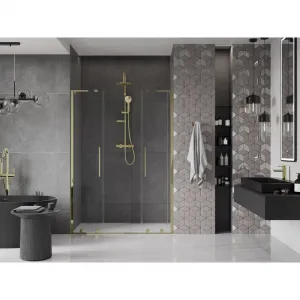 MEXEN/S - Velar L Duo posuvné sprchové dvere 140, transparent, zlatá 871-140-003-02-50