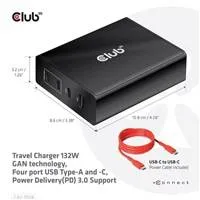 Cestovná nabíjačka Club3D 132W technológia GAN, 4xUSB-A a USB-C, PD 3.0 Podpora