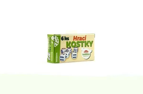 Hracie kocky 1,5x1,5cm spoločenská hra 6ks v krabičke 9x5x2cm