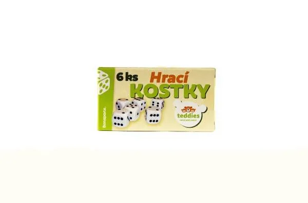Hracie kocky 1,5x1,5cm spoločenská hra 6ks v krabičke 9x5x2cm