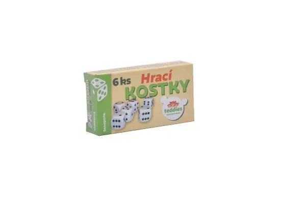 Hracie kocky 1,5x1,5cm spoločenská hra 6ks v krabičke 9x5x2cm