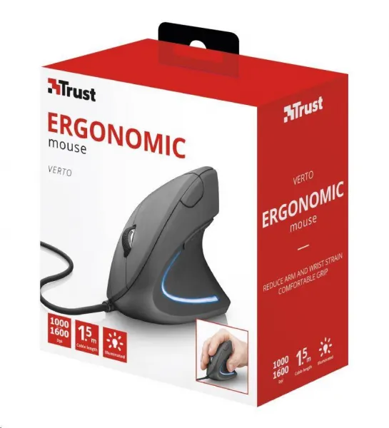 TRUST Verto ergonomická myš USB, čierna