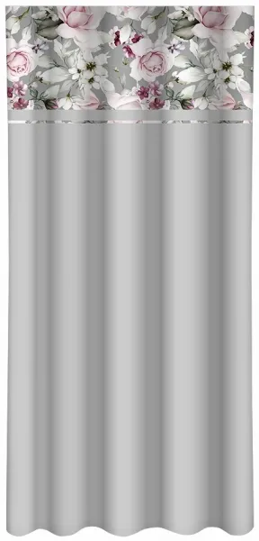 JednoduchýsvetlosivýzávesspotlačouružovýchpivóniíŠírka:160cm|Dĺžka:250cm