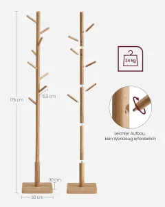 VASAGLE Drevený vešiak na kabáty 8 háčikov svetlé drevo