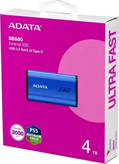 A-Data ADATA Externí SSD 4TB SE880, USB-C 3.2 Gen 2x2, R:2000/W:2000MB/s, modrá