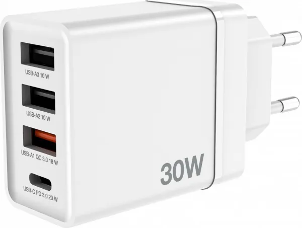 VERBATIM Univerzální adaptér CHR-30EU2, 30W, 1x USB-C, 3x USB bílá