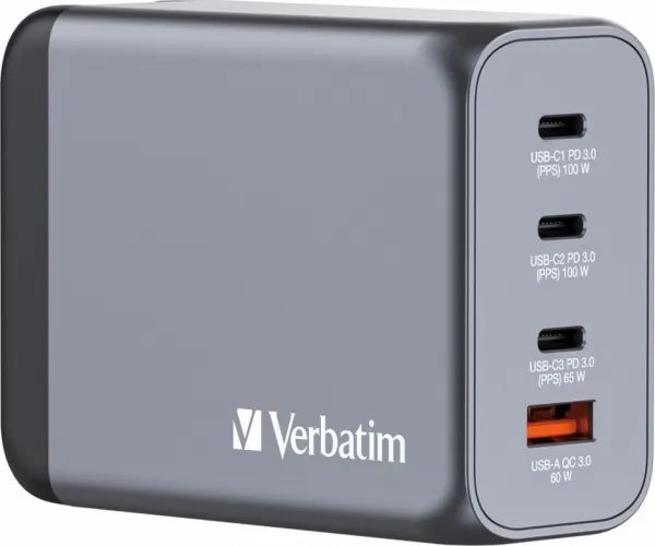VERBATIM GaN Nabíječka do sítě GNC-200, 200W, 3x USB-C, 1x USB