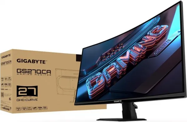 GIGABYTE LCD - 27" Gaming monitor GS27QCA, Prohnutý VA 1500R, 2560x1440 QHD, 180Hz, 5000:1, 250cd/m2, 1ms, 2xHDMI, 1xDP