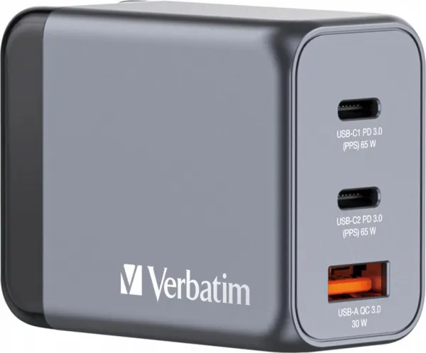 VERBATIM GaN Nabíječka do sítě GNC-65, 65W, 2x USB-C, 1x USB