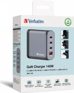 VERBATIM GaN Nabíječka do sítě GNC-140, 140W, 3x USB-C, 1x USB