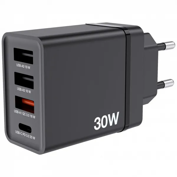 VERBATIM Univerzální adaptér CHR-30EU2, 30W, 1x USB-C, 3x USB černá