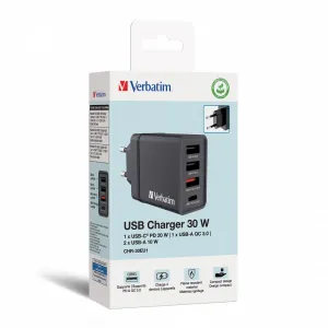 VERBATIM Univerzální adaptér CHR-30EU2, 30W, 1x USB-C, 3x USB černá