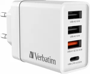 VERBATIM Univerzální adaptér CHR-30EU2, 30W, 1x USB-C, 3x USB bílá