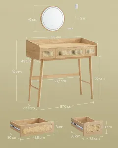 VASAGLE Toaletný stolík so zrkadlom BOHO 3 zásuvky