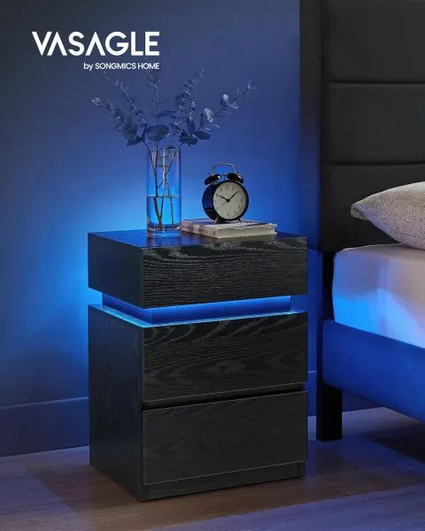 VASAGLE Nočný stolík s LED osvetlením čierny