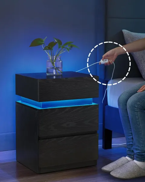 VASAGLE Nočný stolík s LED osvetlením čierny