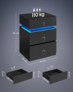 VASAGLE Nočný stolík s LED osvetlením čierny