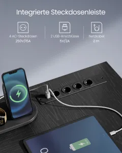 VASAGLE Rohový písací stôl s LED osvetlením 150 x 90 x 120 čierny