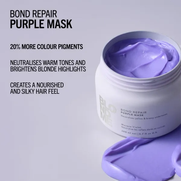 Schwarzkopf Professional Blondme Bond Repair Purple Mask maska na vlasy neutralizujúci žlté tóny 200 ml