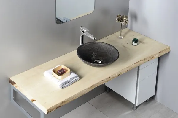 SAPHO - BLOK 1 kamenné umývadlo priemer 40cm, matný tmavý kameň 2401-02