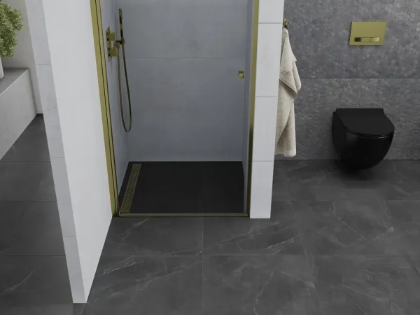 MEXEN - Pretoria sprchové dvere krídlové 80, transparent, zlatý sa stenovým profilom 852-080-000-50-00