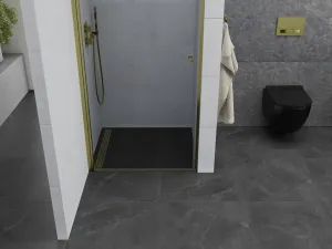 MEXEN - Pretoria sprchové dvere krídlové 80, transparent, zlatý sa stenovým profilom 852-080-000-50-00