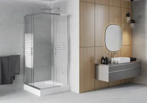 MEXEN/S - Rio štvorcový sprchovací kút 90 x 90, dekor, chróm + vanička Rio 860-090-090-01-20-4510