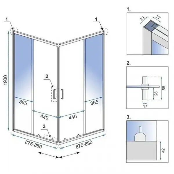 REA - Sprchovací kút City 90x90 Black Bez sprchovej vaničky REA-K6446
