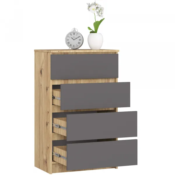 Ak furniture Komoda Kuba 60 cm - 4 zásuvky dub artisan/grafitová