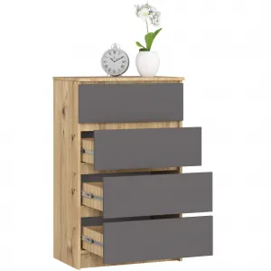 Ak furniture Komoda Kuba 60 cm - 4 zásuvky dub artisan/grafitová
